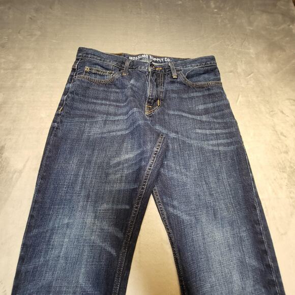 Mossimo Supply Co Jeans Mens 34x29 Blue Denim Slim Straight Whiskered Faded - Picture 2 of 11